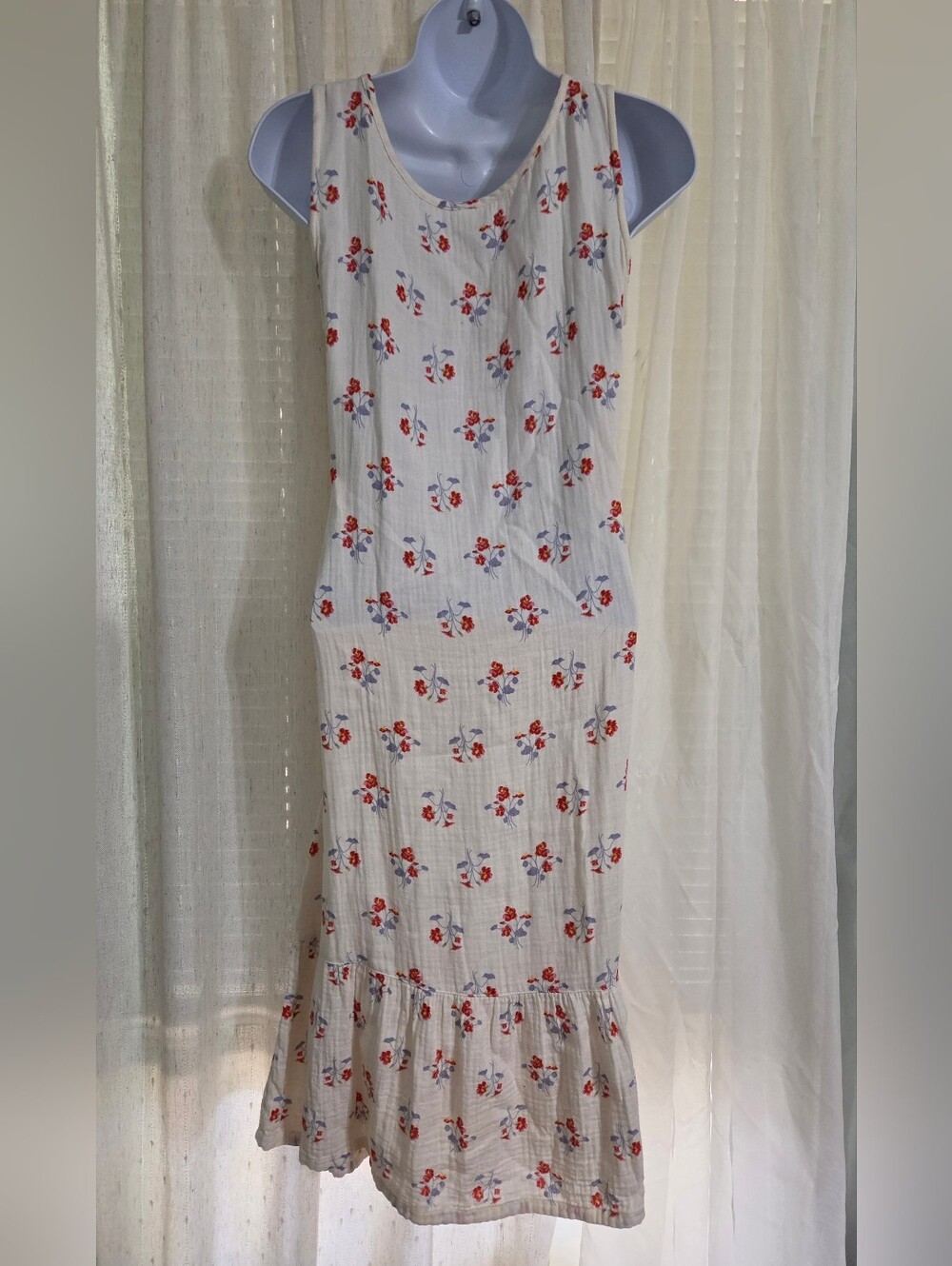 Uniqlo Cream Midi Dress with Red & Blue Floral Print - Picture 4 of 4